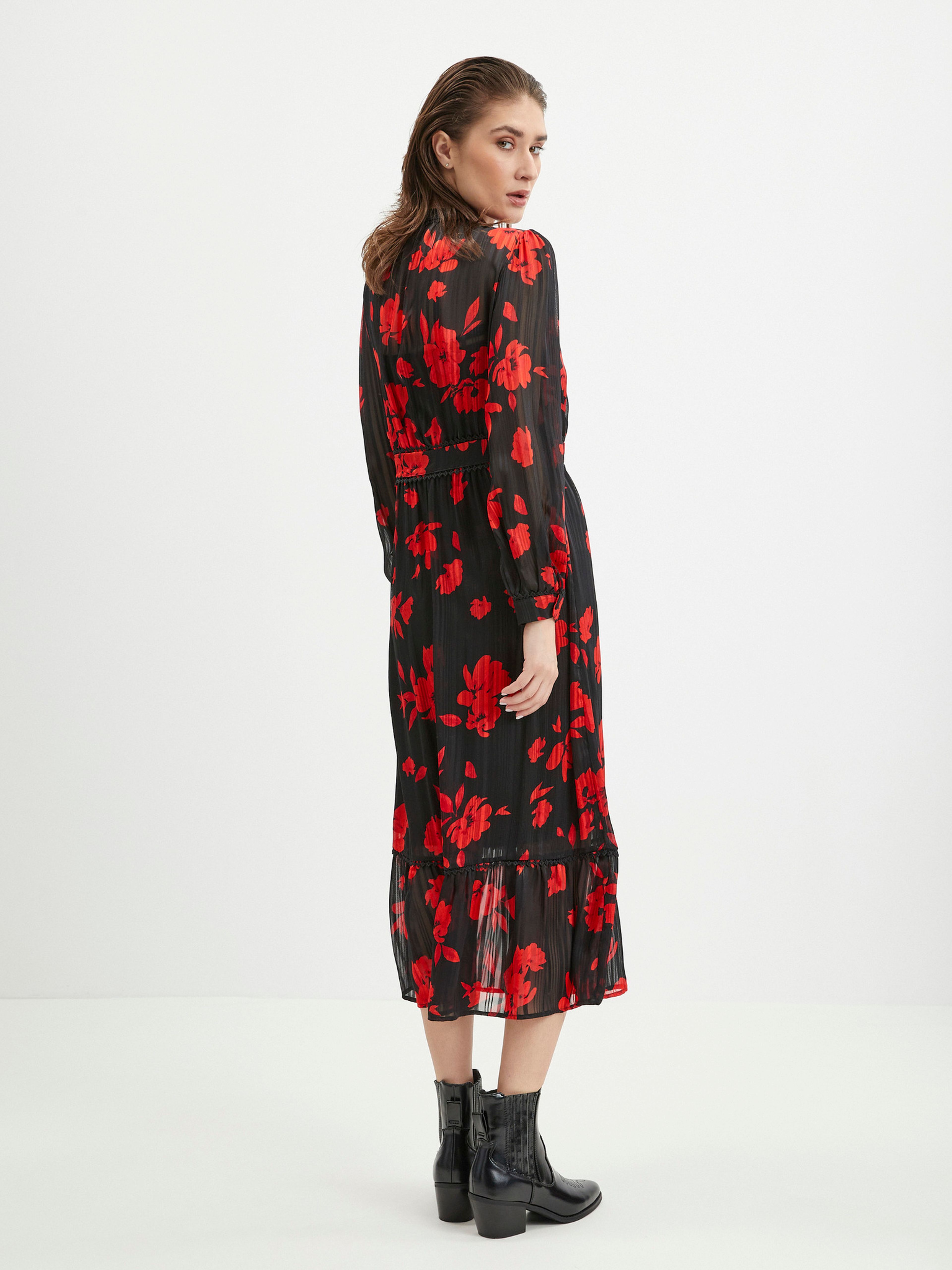 Rot-schwarzes Damen-Blumenkleid ORSAY