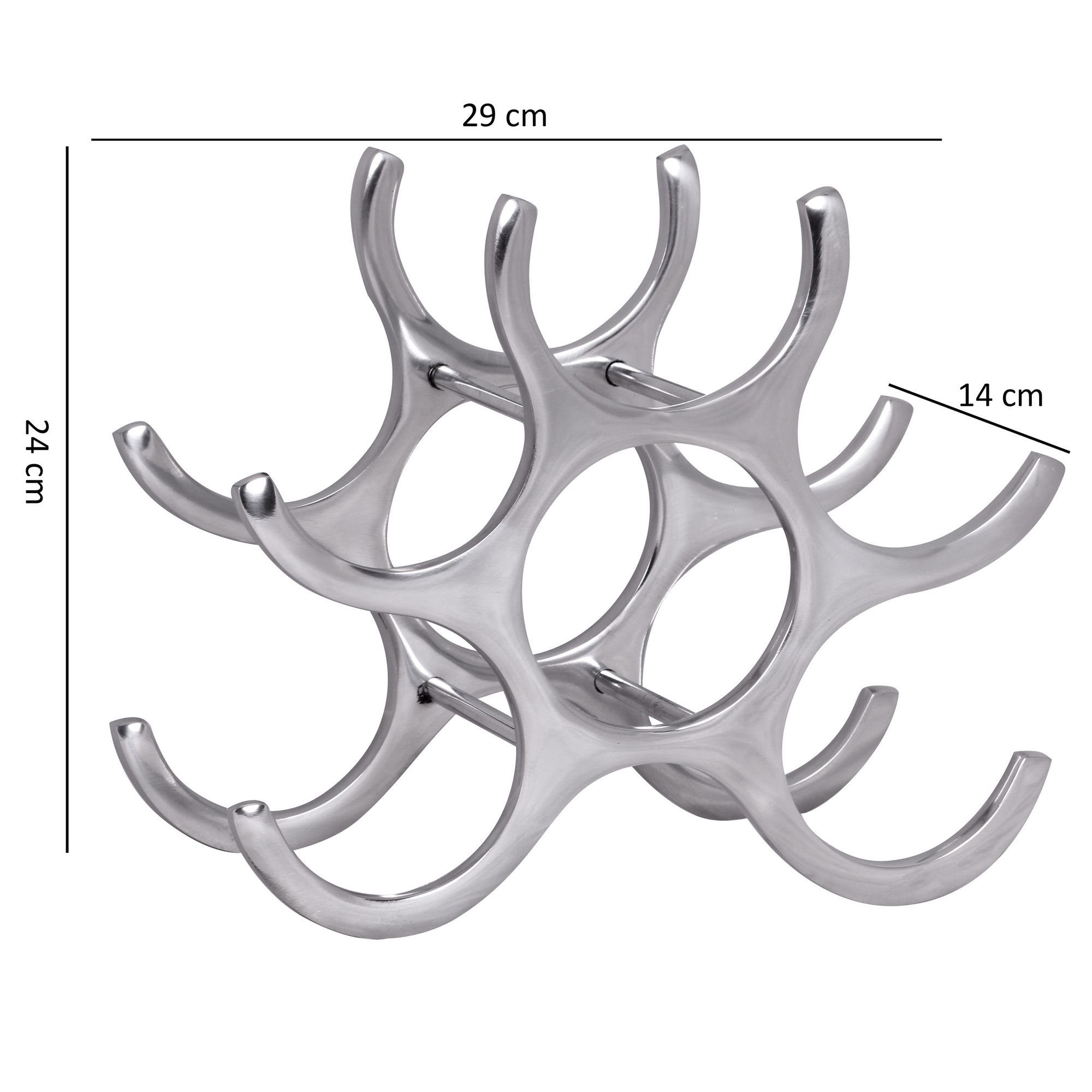 FINEBUY Weinregal FB37846, Aluminium Silber 29x24x14 cm 6 Flaschen modern, Flaschenregal Flaschenhalter Regal Flaschenständer