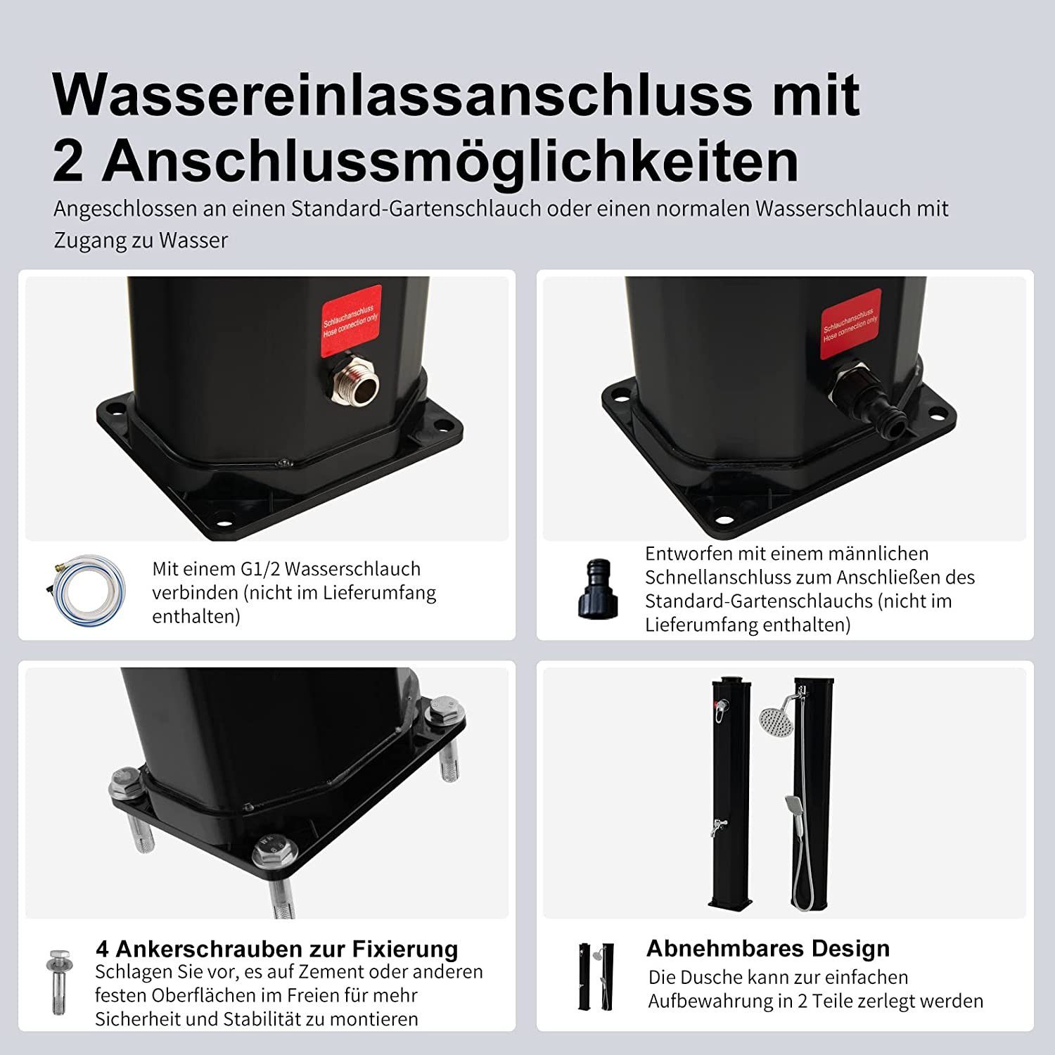 KOMFOTTEU Solardusche Gartendusche, 35 Liter, 216,5 cm, bis 60°C, mit Handbrausekopf