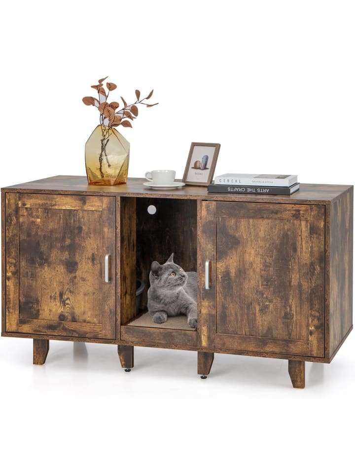 COSTWAY Katzenschrank mit 2 Türen 120x52x65cm in Braun günstig kaufen 120 cm
