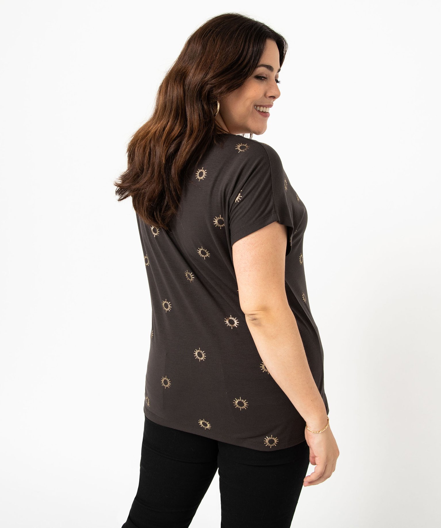 Tee-shirt femme grande taille à manches courtes avec motifs noir | GEMO