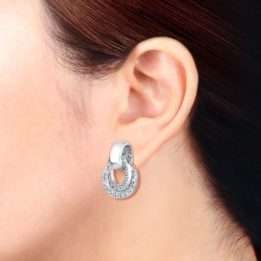 Elli Elli Boucles d'Oreilles Femme Cercle Glamour Cristal 925 Sterling Argent Boucles d'oreilles