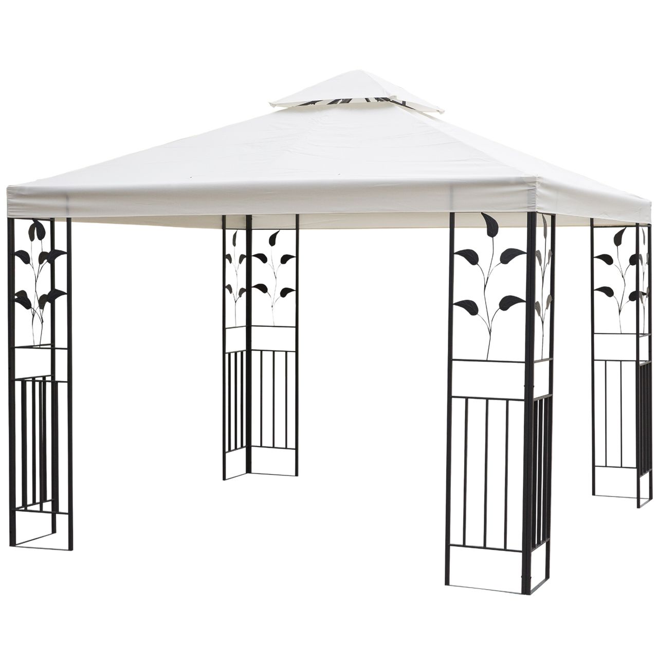 Outsunny Gartenpavillon Pavillon 2,95 x 2,95 m Doppeldach Stahl Polyester Creme