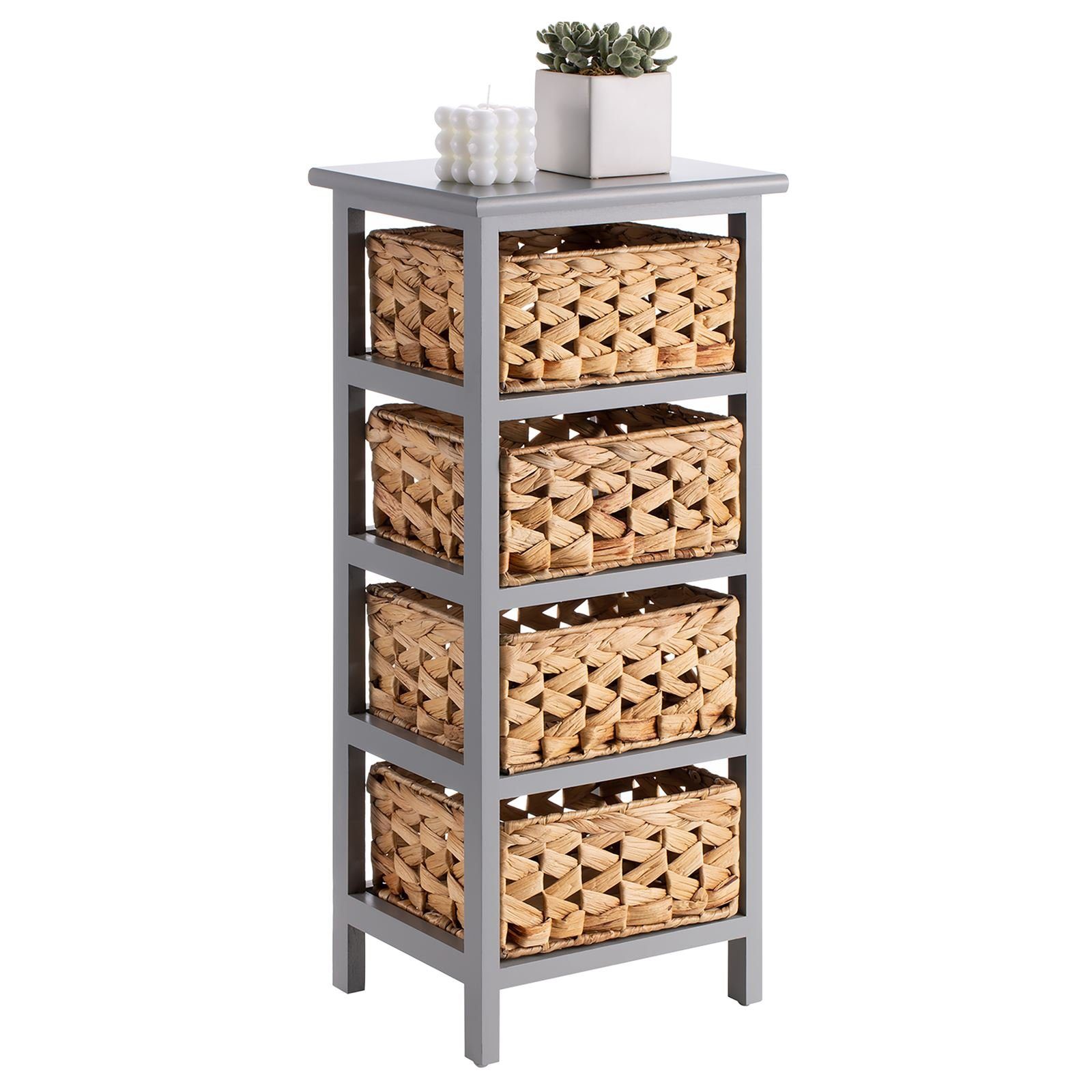 CARO-Möbel Kommode, Kommode Schubladenschrank Regal aus Paulownia Holz in grau mit 4 Körbe