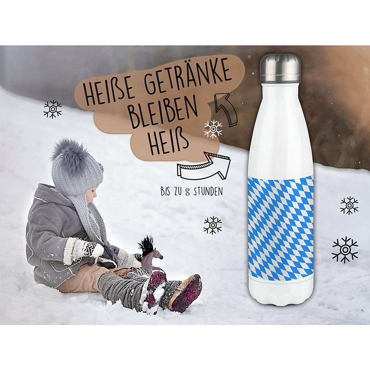 Edelstahl Kinder Thermoflasche / Trinkflasche bunt Bayern Spülmaschinenfest, Auslaufsicher, Bruchfest, Doppelwandig, Für Heißgetränke geeignet, Mit Deckel, Isoliert