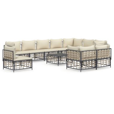 vidaXL Loungesofa 11-tlg. Garten-Lounge-Set mit Kissen Anthrazit Poly Rattan, 11 Teile