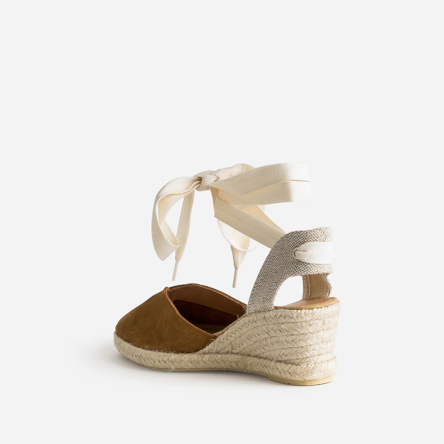 Espadrille compensée camel en cuir velours