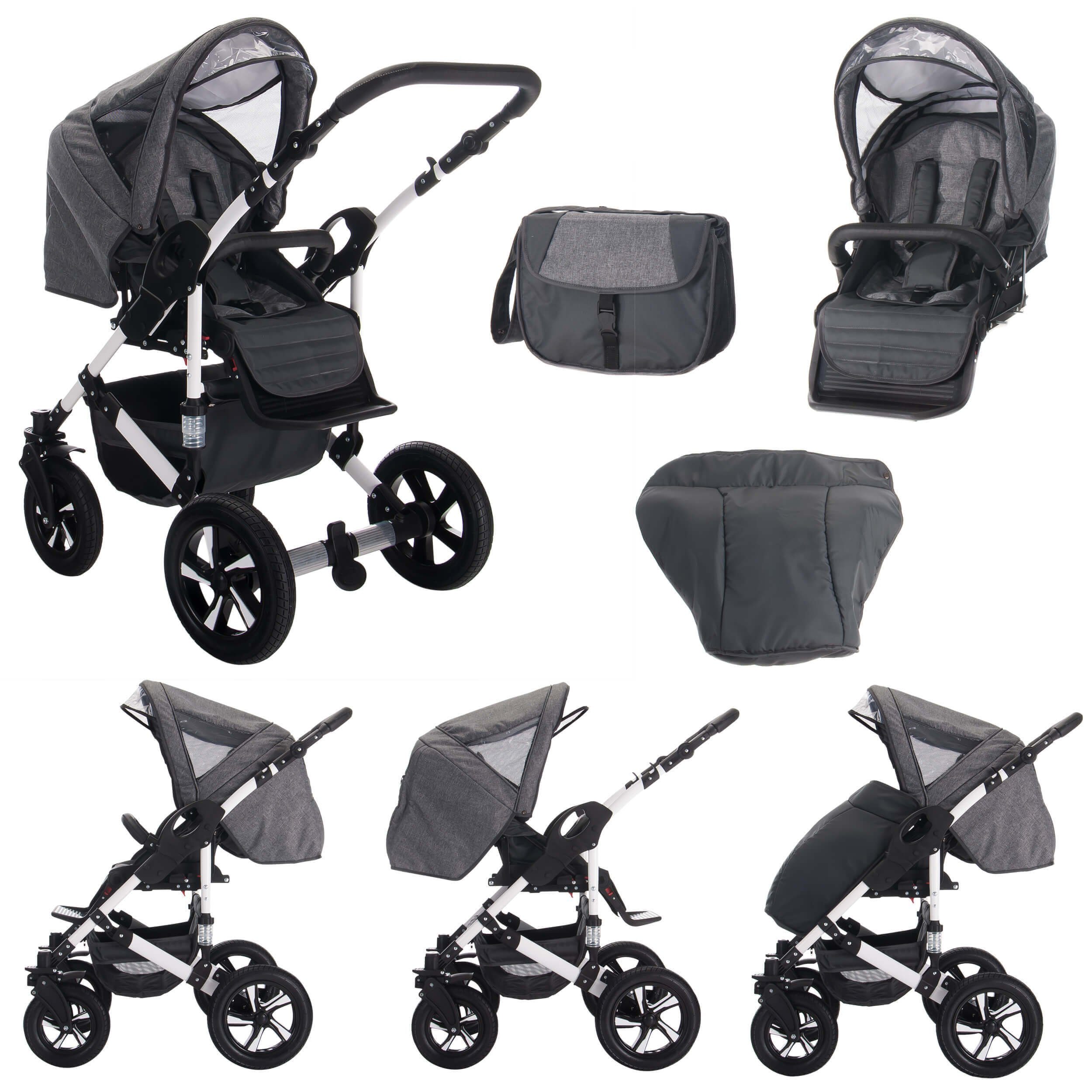 Bebebi Kombi-Kinderwagen Florida, 3 in 1, Hartgummireifen, Flojeans, Federung 2-fach, Schaukelfunktion, mehrstufig verstellbare Fußstütze
