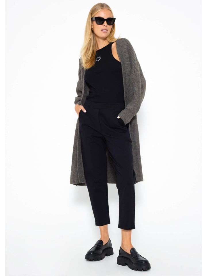 SASSYCLASSY Lang Cardigan mit Taschen in Dunkelgrau günstig kaufen