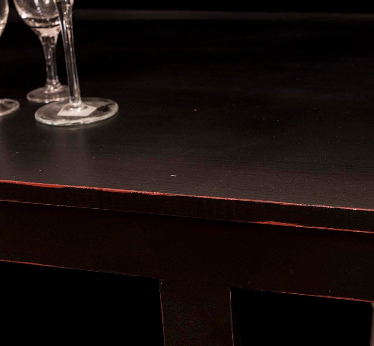 Casa Padrino Barschrank Landhausstil Thekenschrank Antik Schwarz / Naturfarben 220 x 65 x H. 107 cm - Ladentheke mit Schubladen und Ablagefächer