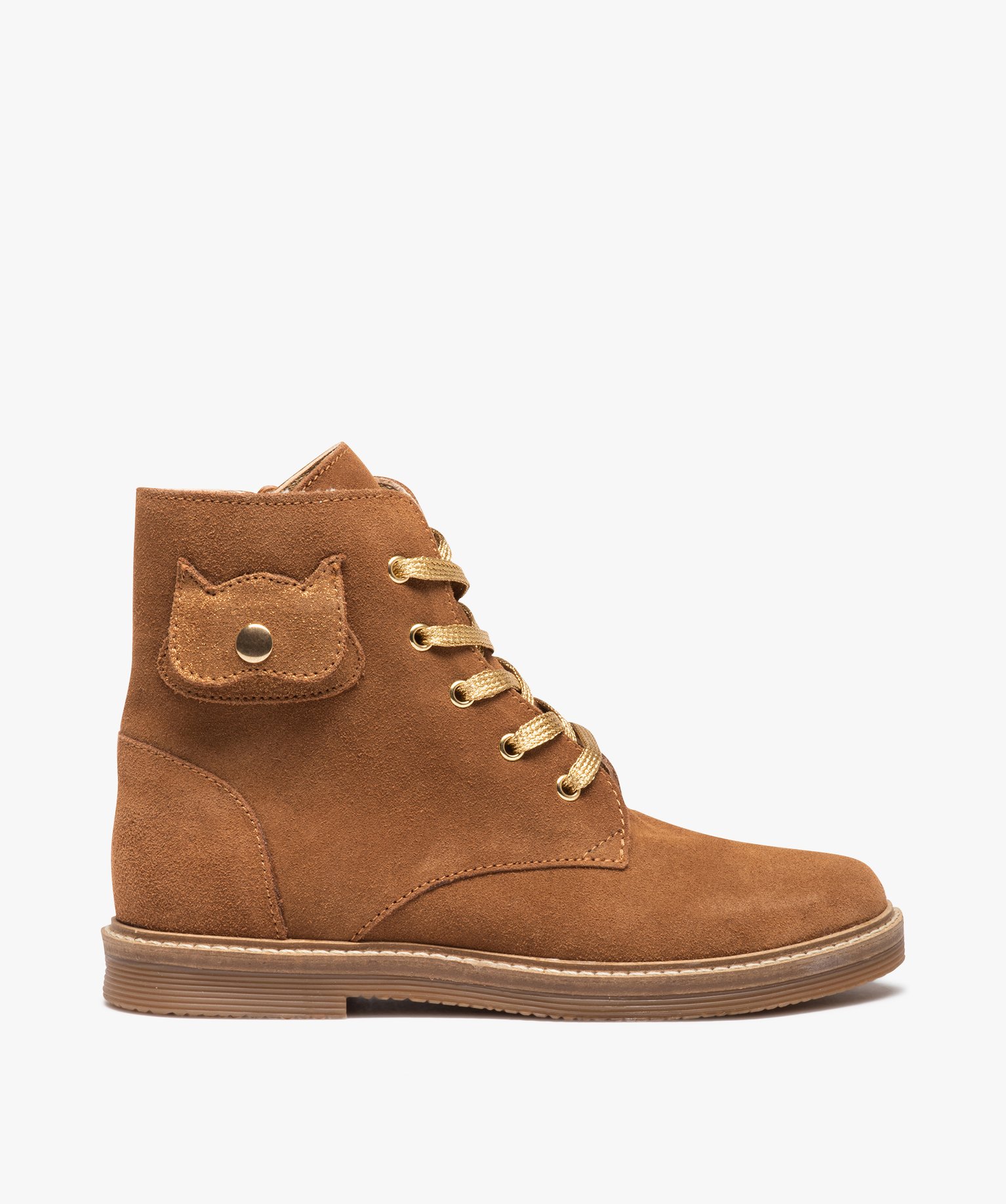 Boots fille dessus cuir uni à lacets métallisés et zip – NA!