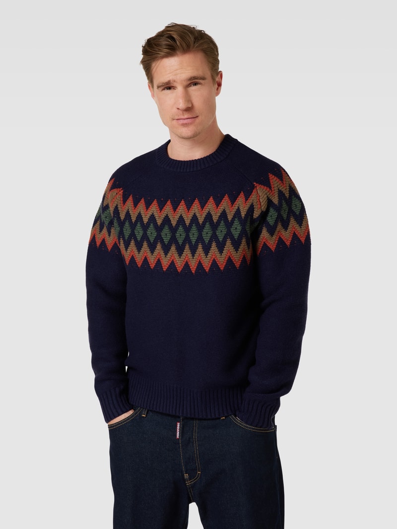 Strickpullover mit Norwegermuster Modell 'geo' in marineblau