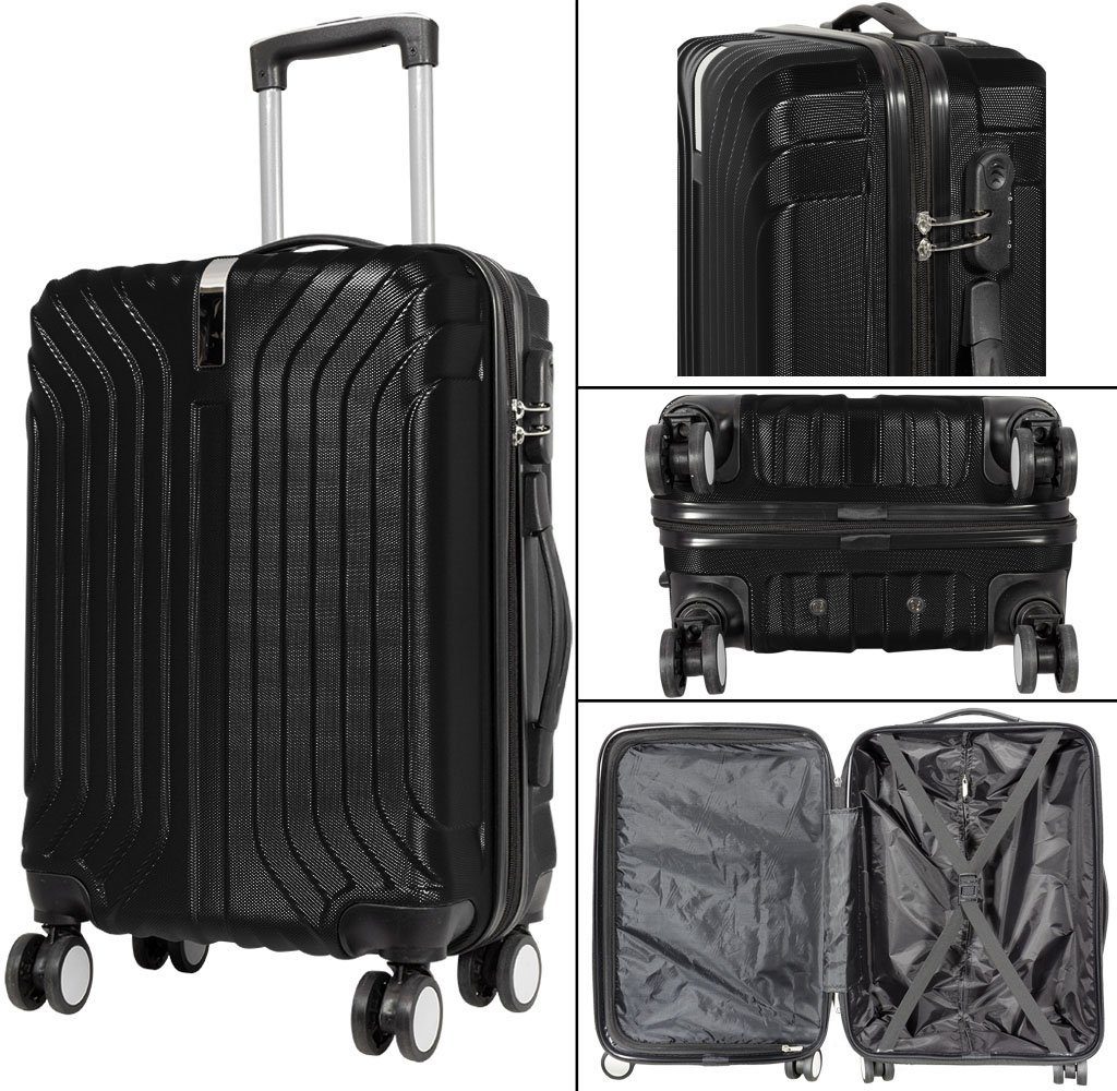 Valis Hartschalen-Trolley Reisekoffer ABS Hartschalenkoffer 4x Doppelrollen M/L/XL, Zahlenschloss & drehbar um 360° & 2-Wege Reißverschluss