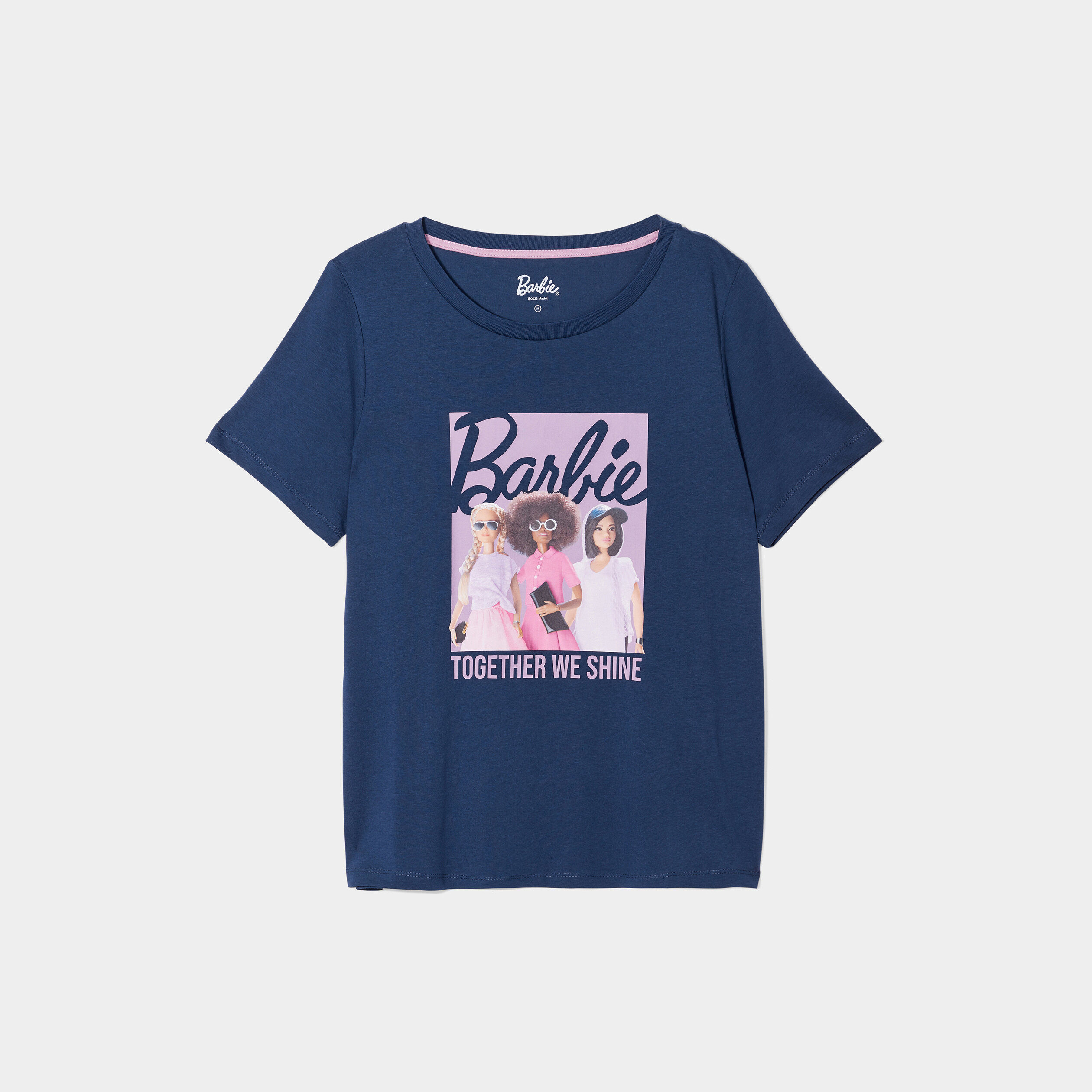T-shirt manches courtes coton Barbie bleu marine femme | La Halle