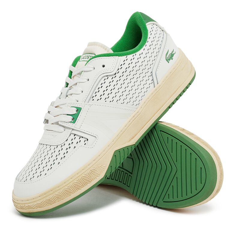 Lacoste L001 Leather Heel Pop Sneakers white/green