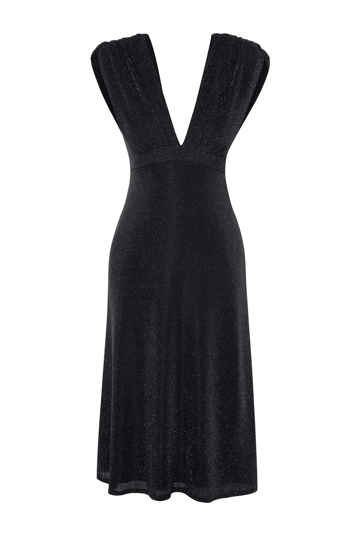 Trendyol Collection  Anthrazitfarbenes, glänzendes, elegantes Abendkleid mit offener Taille und Skaterfutter TPRSS23EL00503