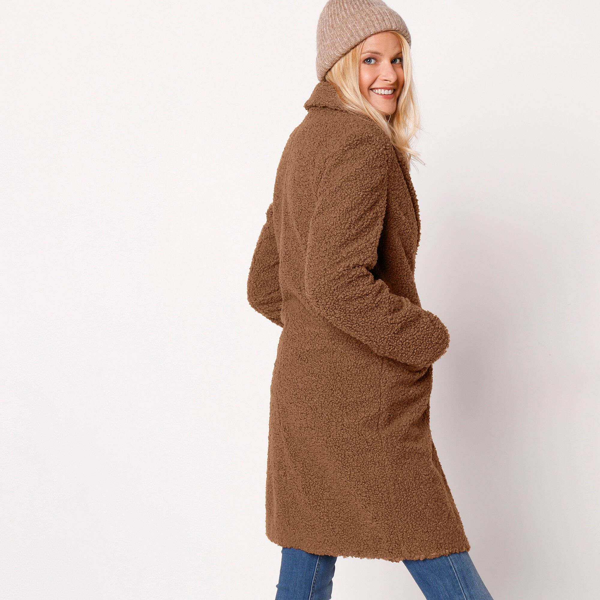 Manteau maille bouclette col tailleur