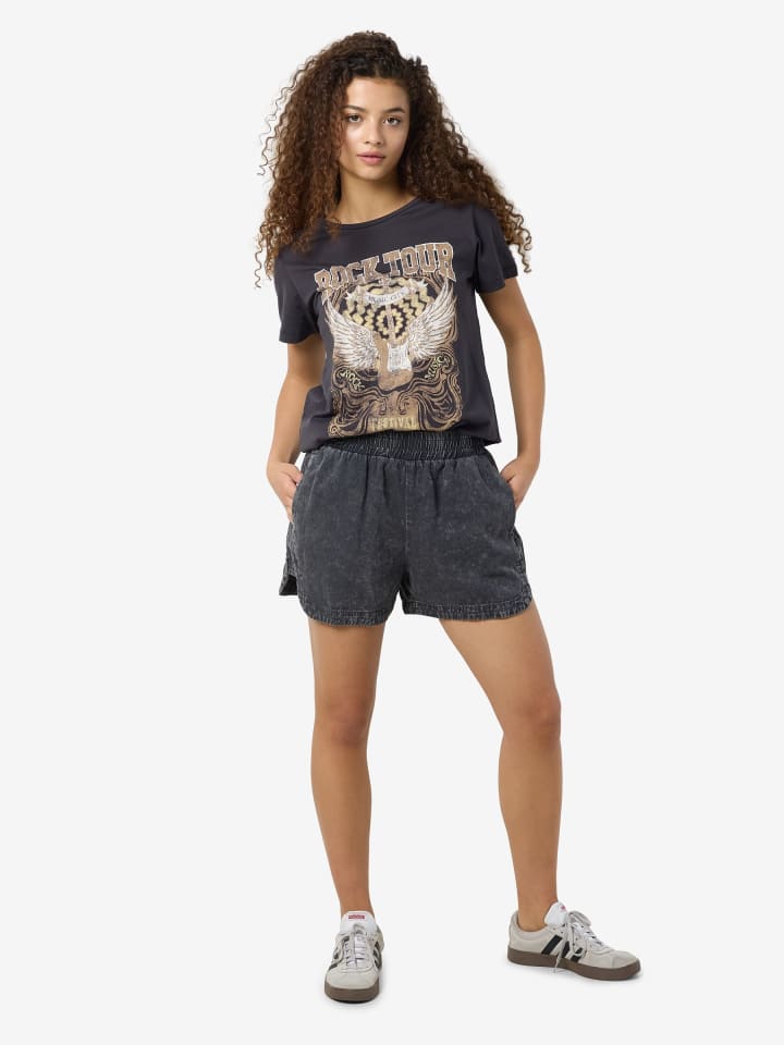 Noisy may Kurze Vintage Denim Shorts mit elastischem Bund und Taschen in Schwarz günstig kaufen