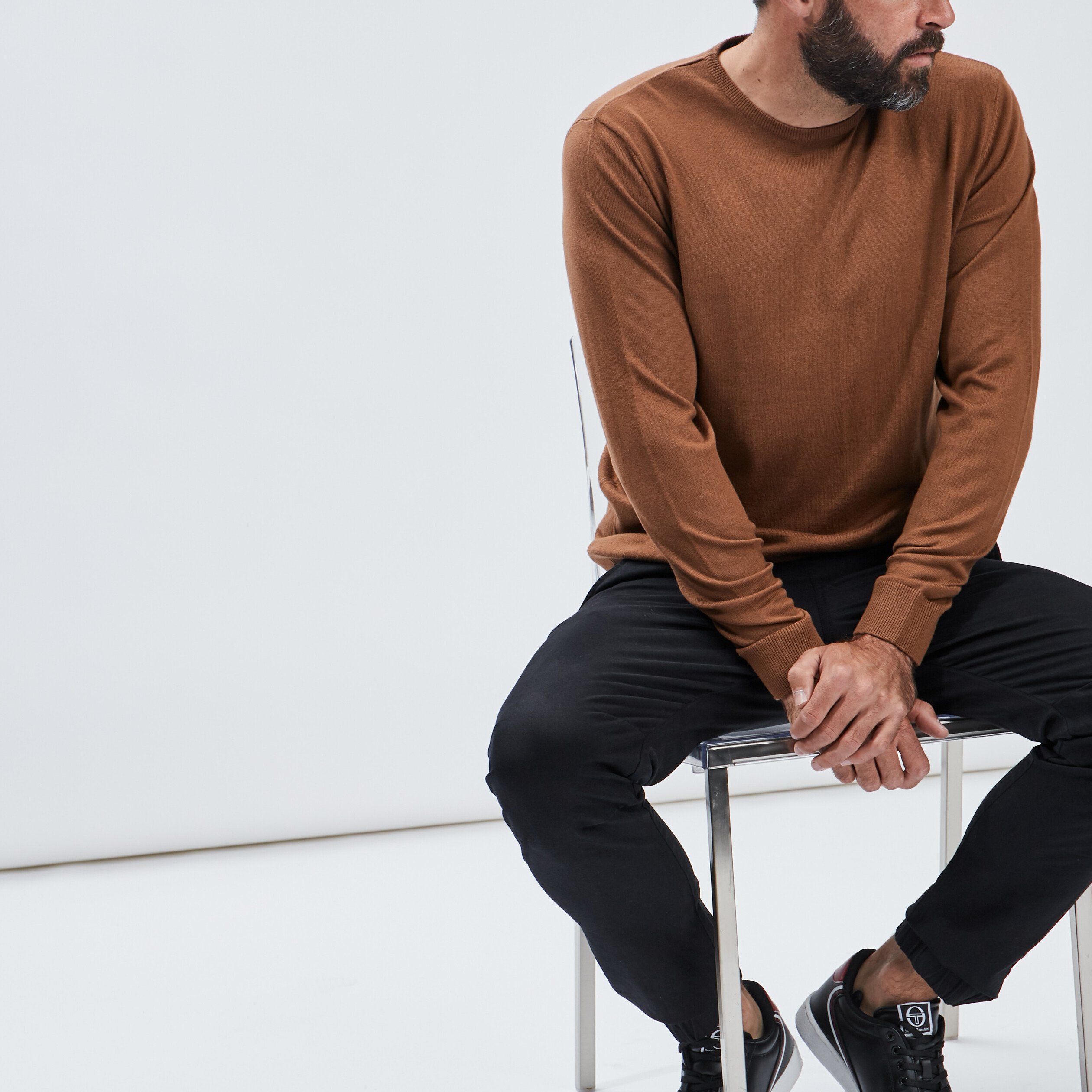 Pull droit col rond camel homme | La Halle