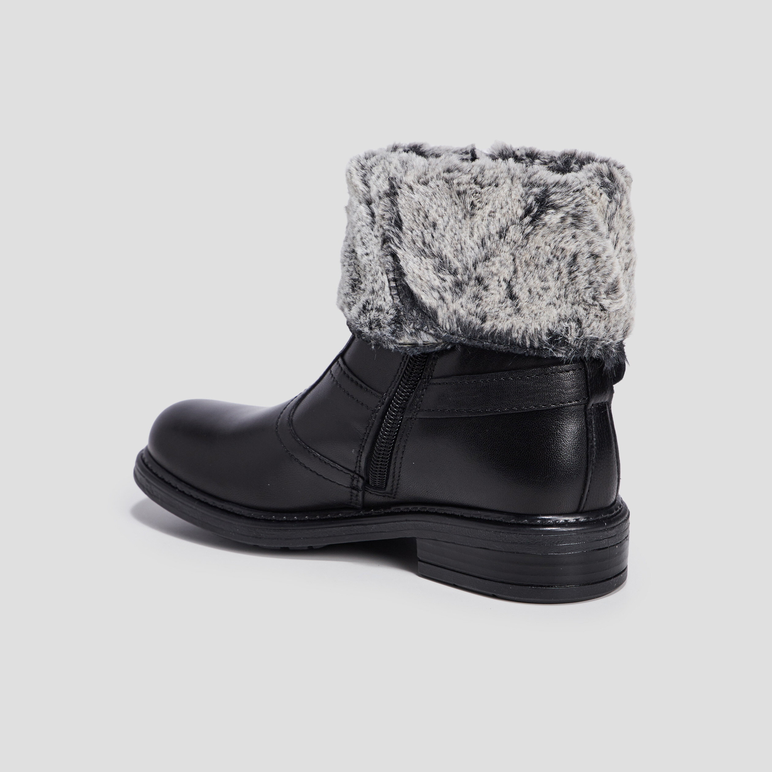 Bottines à fourrure en cuir noir fille | La Halle
