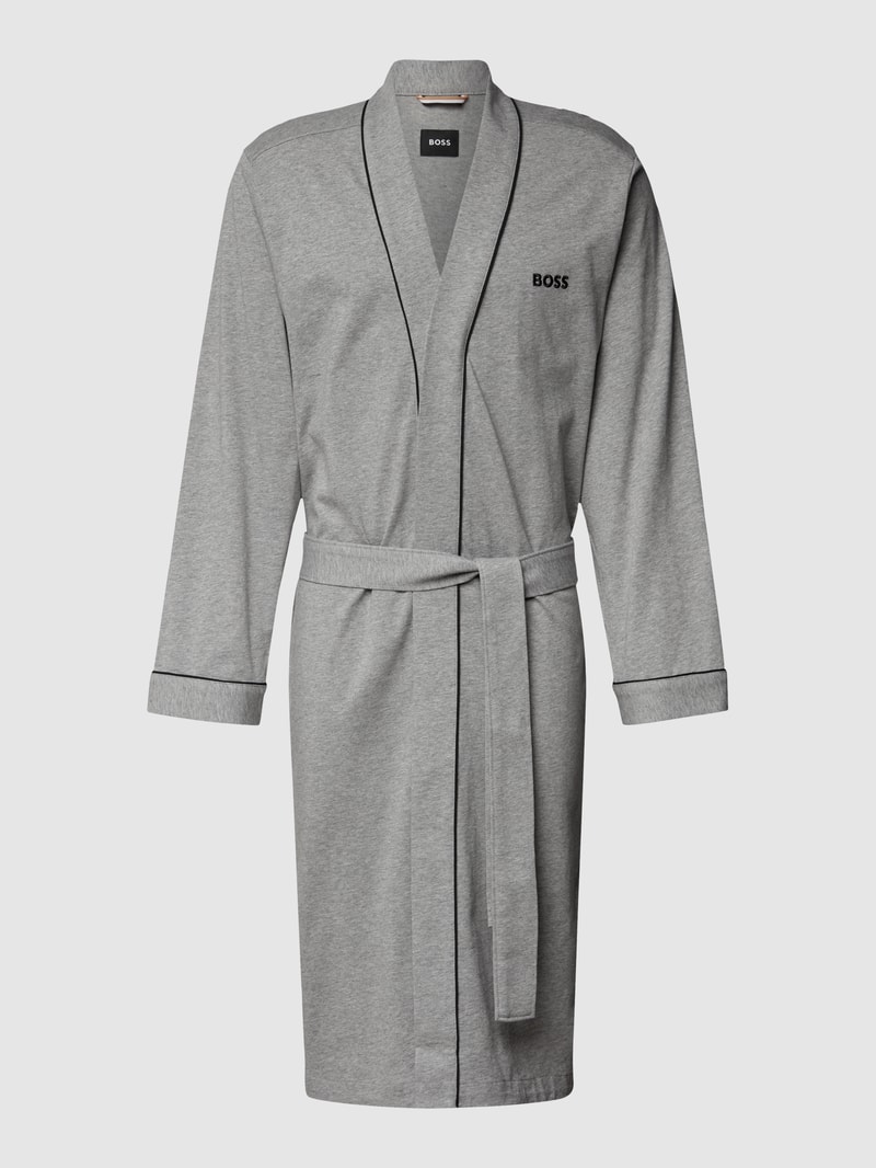 Bademantel mit Kontraststreifen Modell 'Kimono BM' in mittelgrau meliert