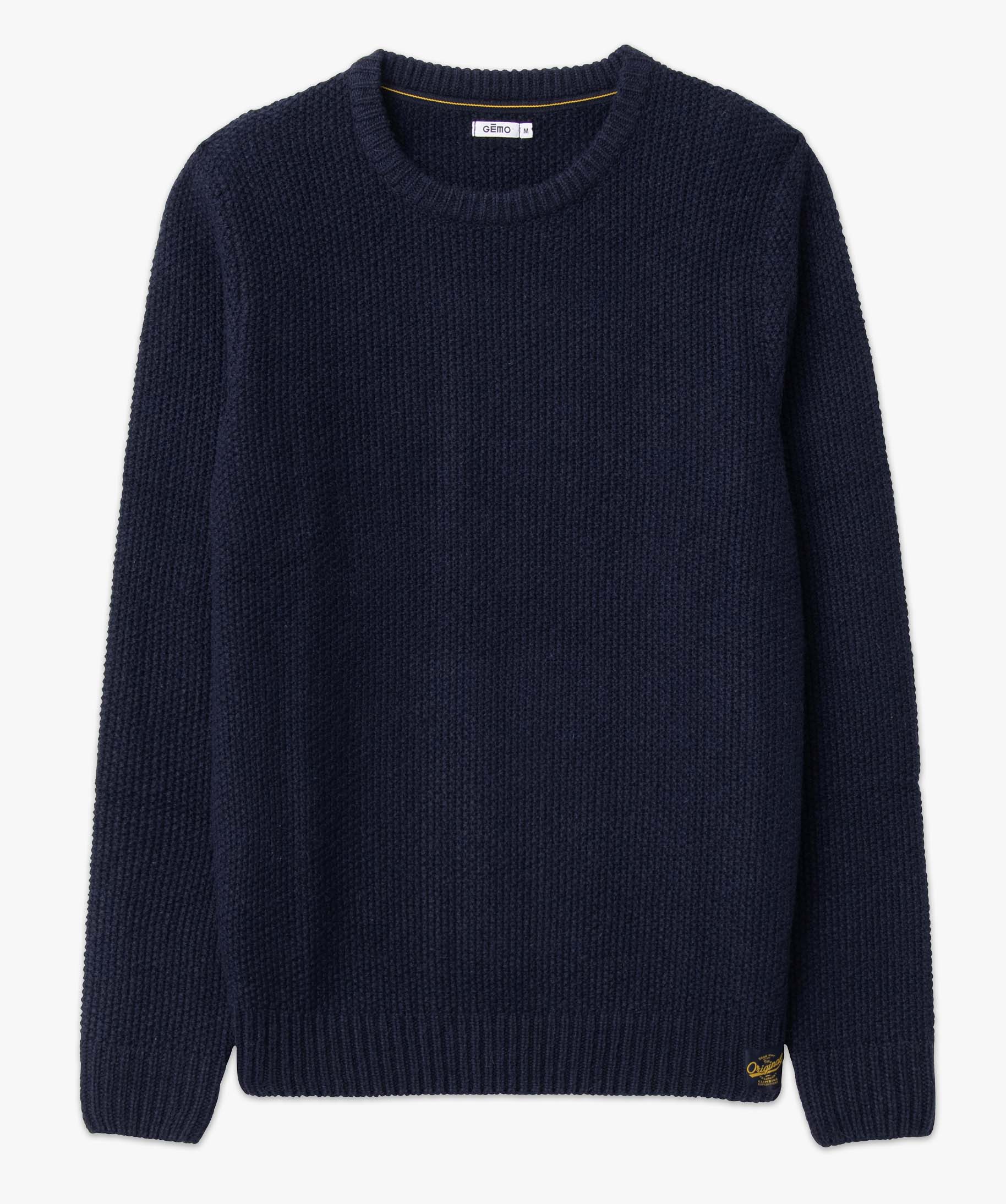 Pull homme en maille fantaisie contenant de la laine bleu fonce | GEMO