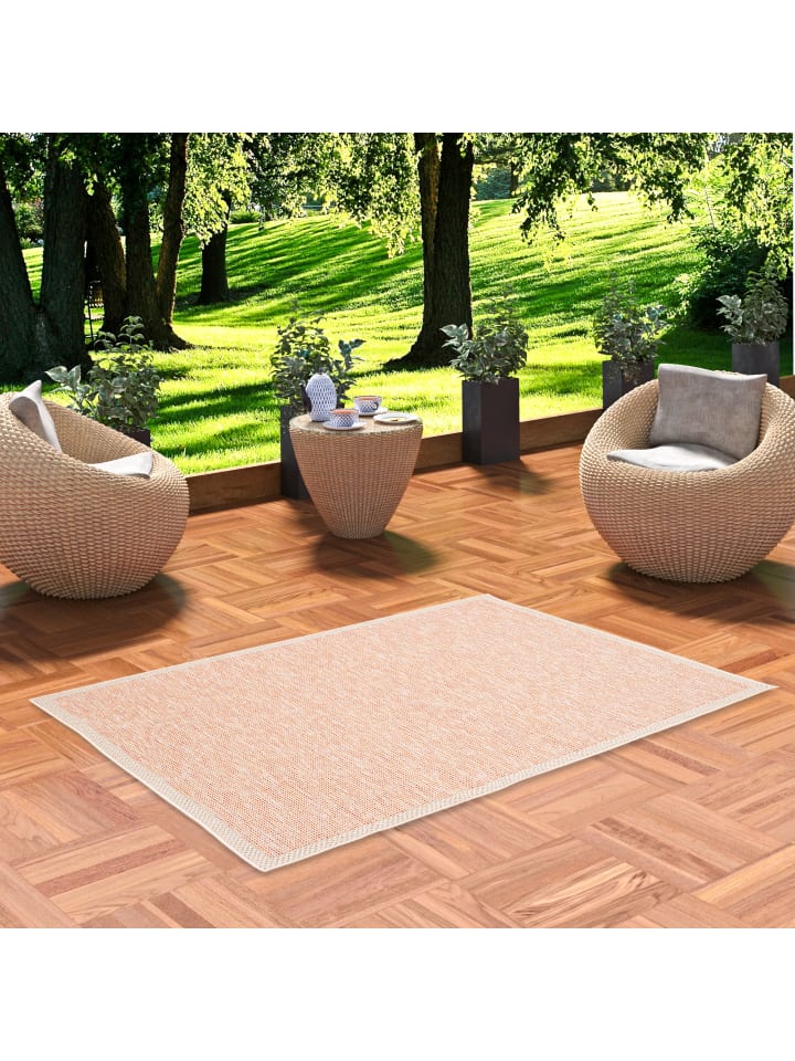 Pergamon In & Outdoor Teppich Flachgewebe Ottawa Bordüre in Terracotta günstig kaufen