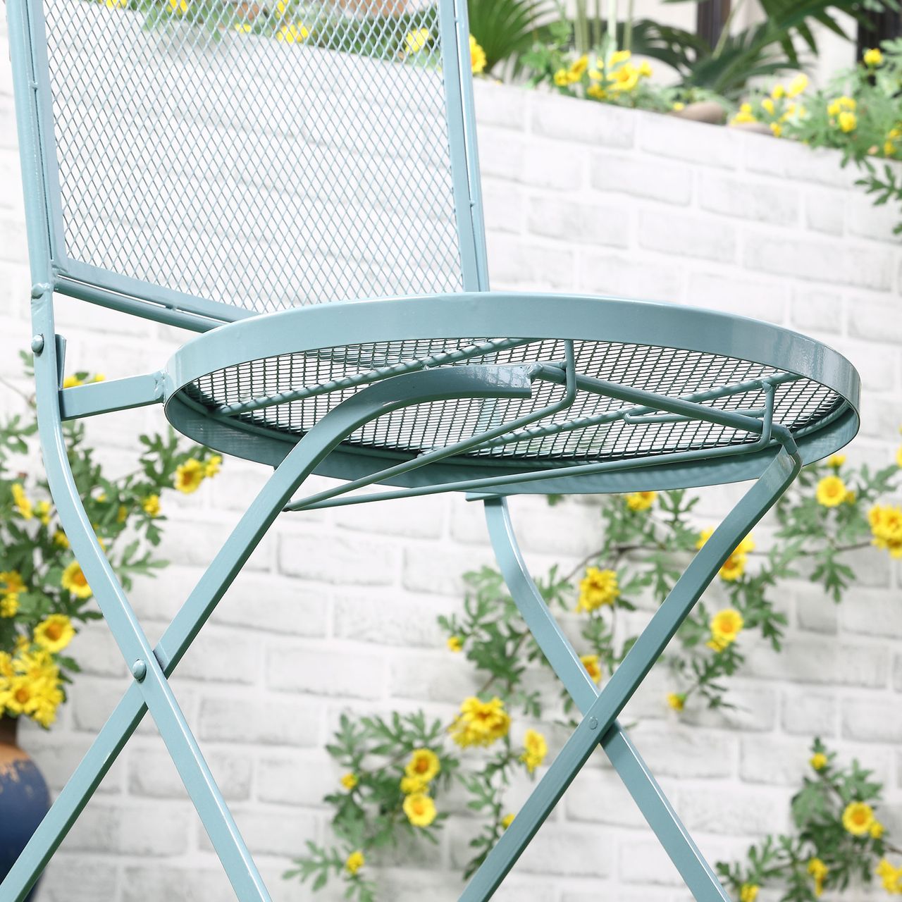 Outsunny Garten Sitzgruppe 3-teiliges Bistro-Set Garnitur 1 Tisch 2 faltbare Stühle für Terrasse Balkon Metall Blau