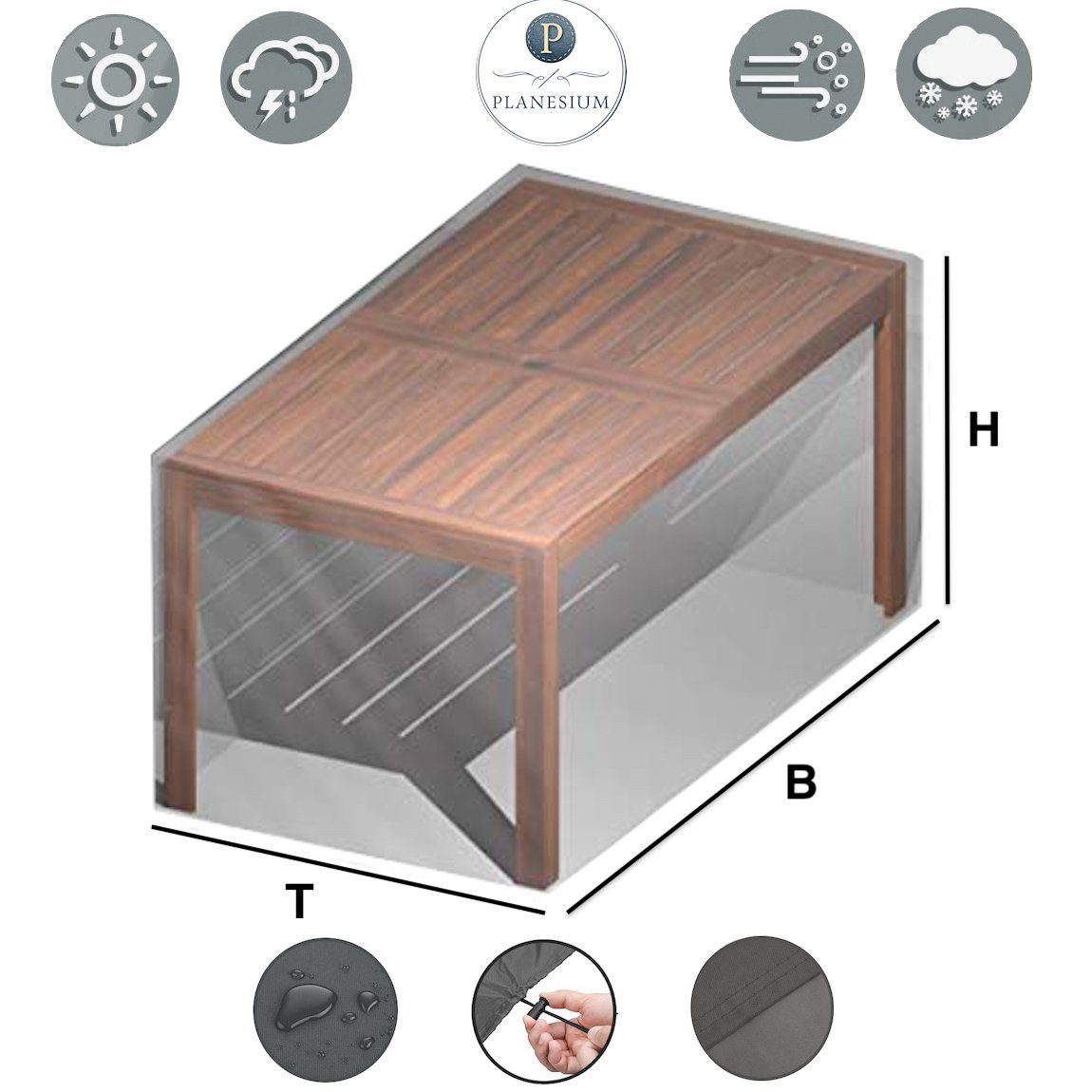Planesium Gartenmöbel-Schutzhülle Planesium Abdeckplane für Gartentisch Eckig Hülle Abdeckung Schutzhülle Haube Tisch Gartenmöbel (Wasserdicht, Reißfest, Premium Gartentisch Schutzhülle), Schwarz 90cm x 90cm x 70cm