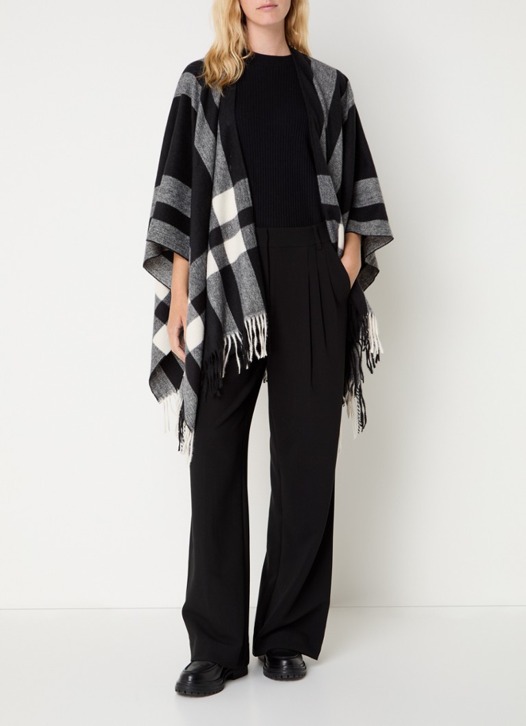Poncho tricotat fin cu franjuri OPUS Atano