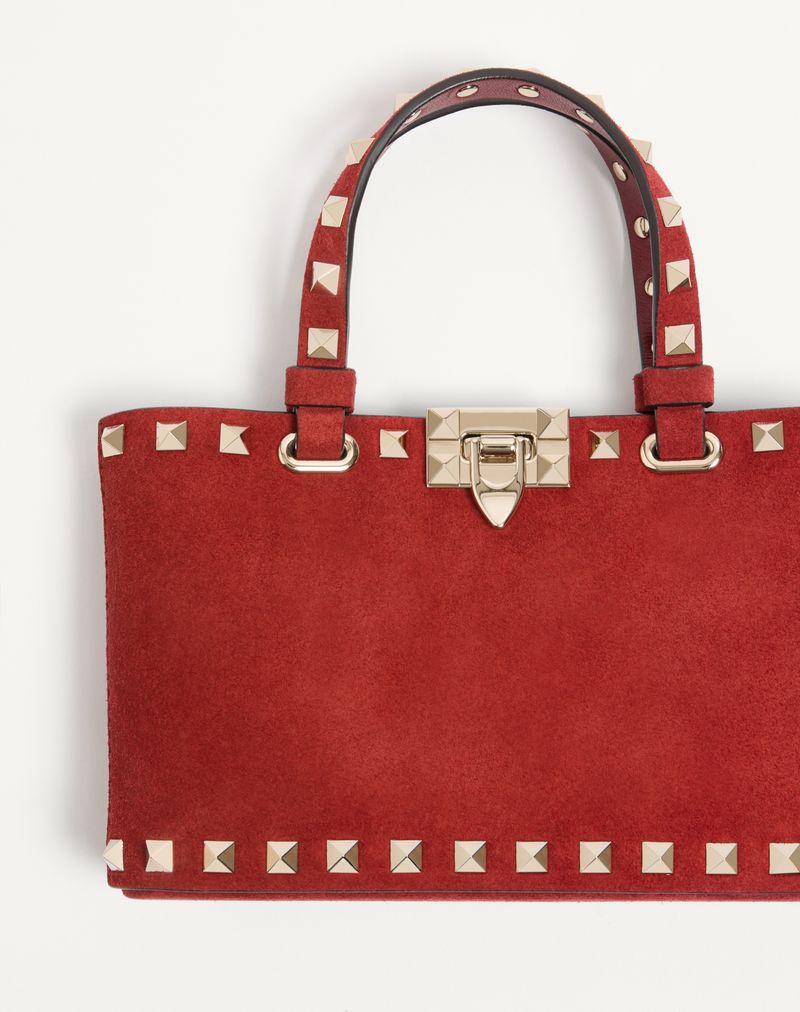Mini sacola de compras Rockstud em camurça