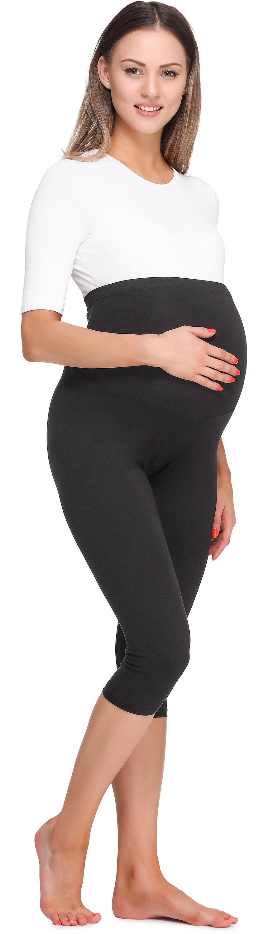 Be Mammy Umstandsleggings Damen 3/4 Umstandsleggings BE20-258 (1-tlg) elastischer Bund