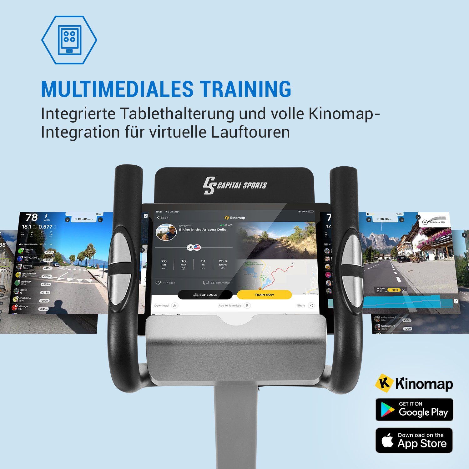 Capital Sports Heimtrainer Helix Comfort (Tablet-Halterung ; Kinomap App;Trainingscomputer mit LCD-Display; USB)