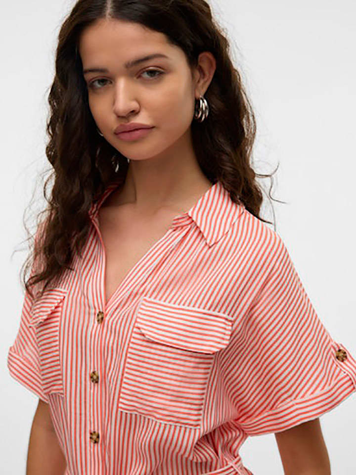 Vero Moda Blusenkleid in Rot/ Weiß günstig kaufen