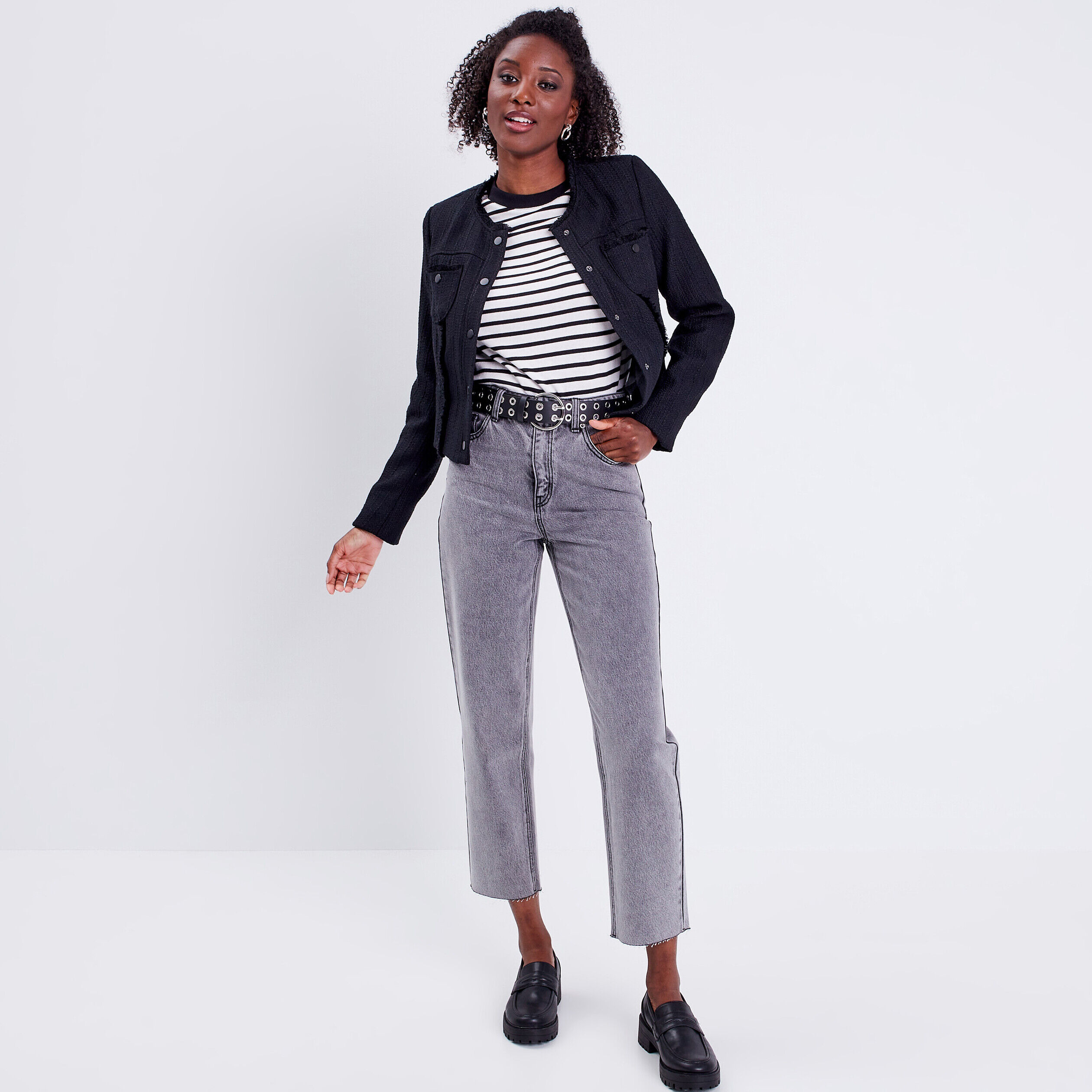 Jeans regular taille haute denim gris femme | Cache Cache