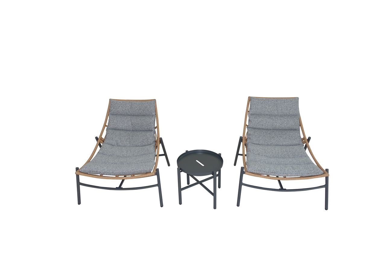 Happy Home Happy Home 3 tlg. Rattan Gartenset mit Sitzkissen HGS52-GRA, grau