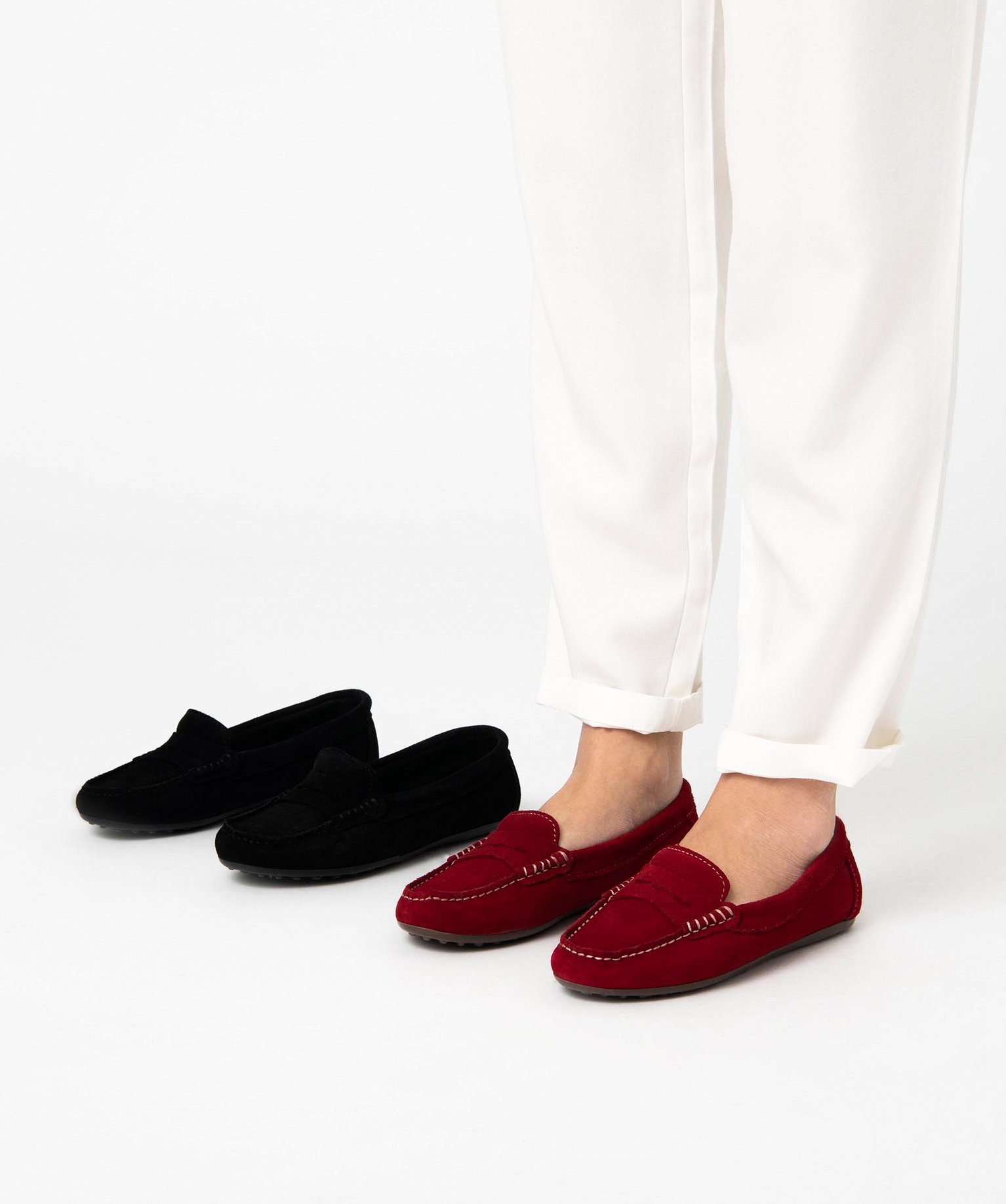 Mocassins femme confort unis en cuir velours rouge | GEMO