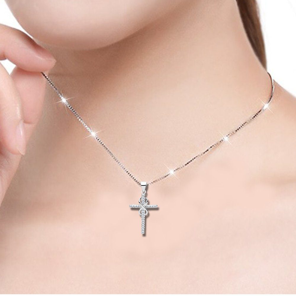 Limana Kreuzkette echt 925 Sterling Silber Kette mit Kreuz Anhänger, Unendlichkeit unendliche Liebe Symbol Zeichen