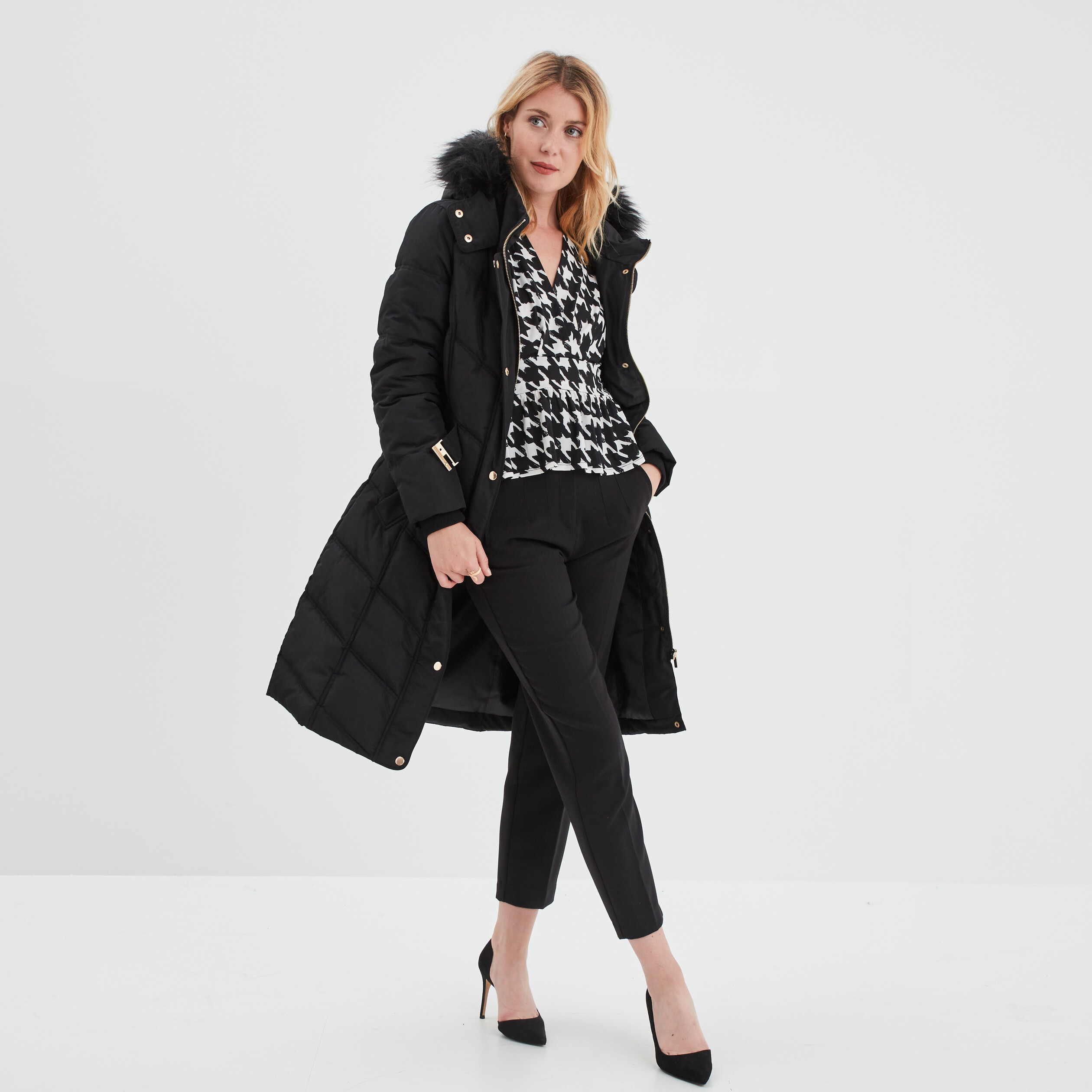 Pantalon city droit à pinces noir femme | La Halle