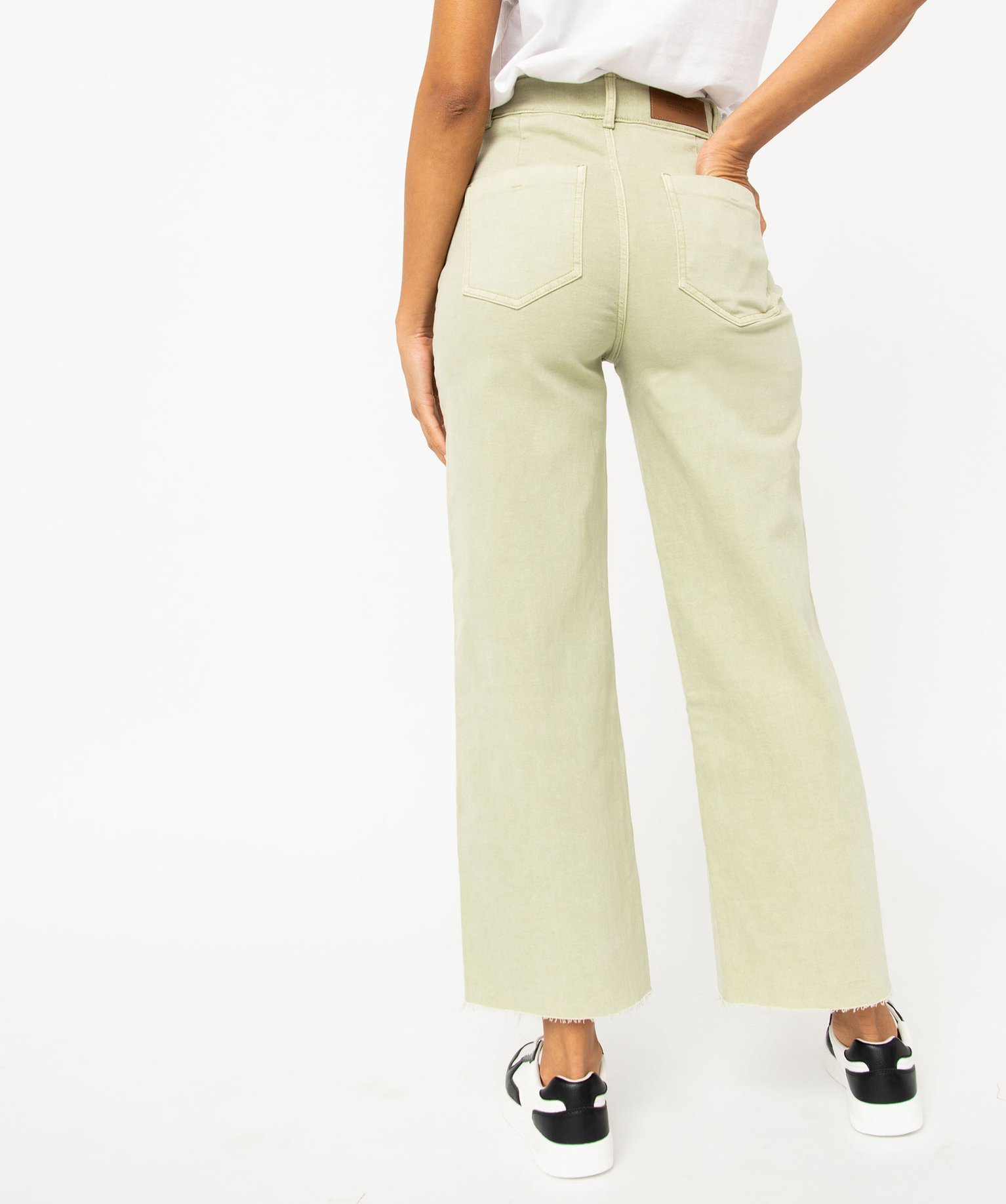Jean wide leg taille haute longueur 7/8ème femme vert | GEMO