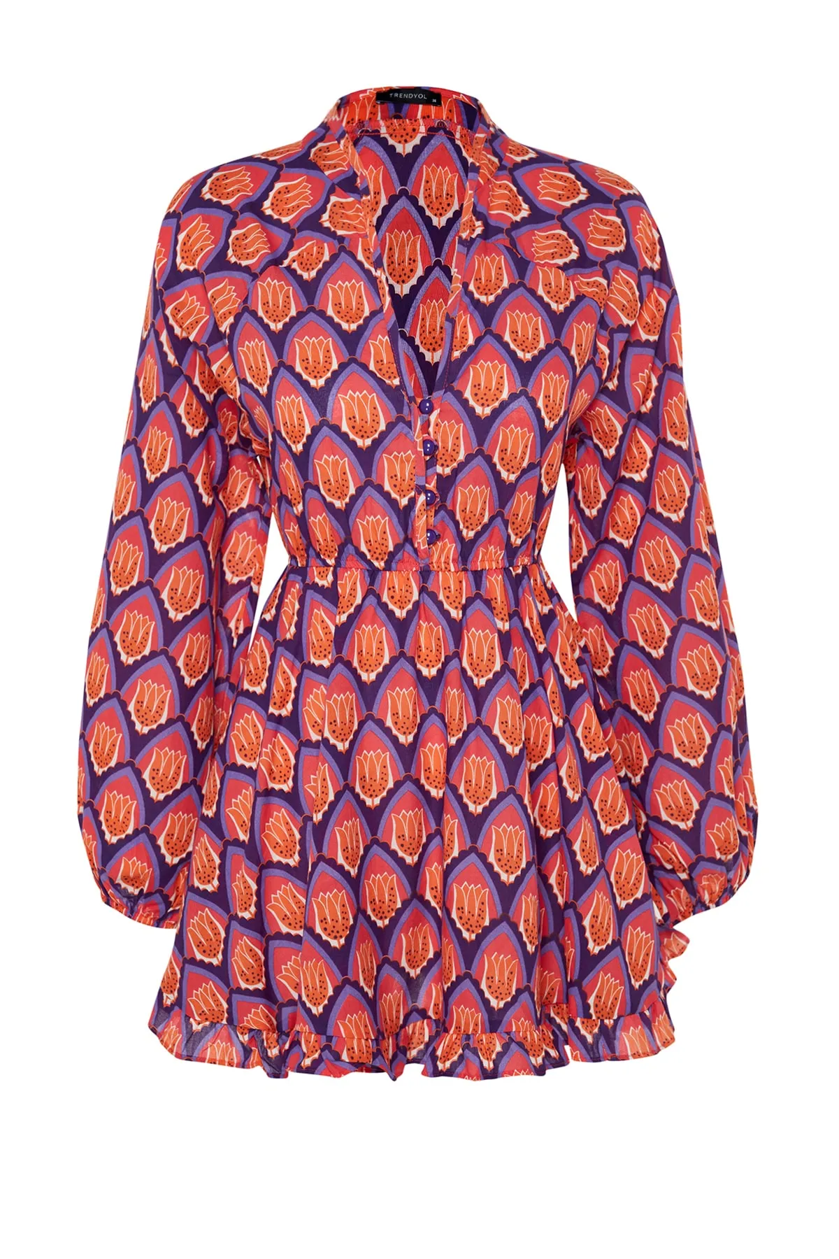 Trendyol Collection  Gemustertes Mini-Strandkleid aus 100 % Baumwolle mit Blumenmuster TBESS21EL2771