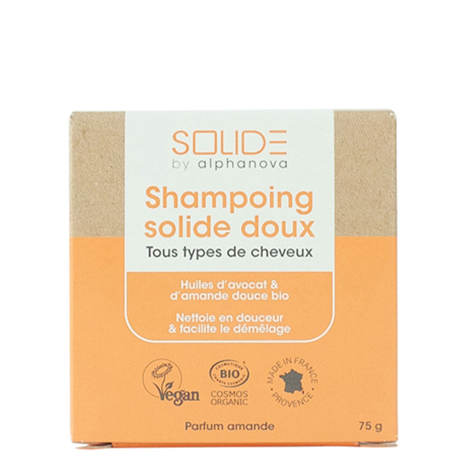 Alphanova Solide Shampoing Solide Doux Parfum Amande Avocat Bio 75G