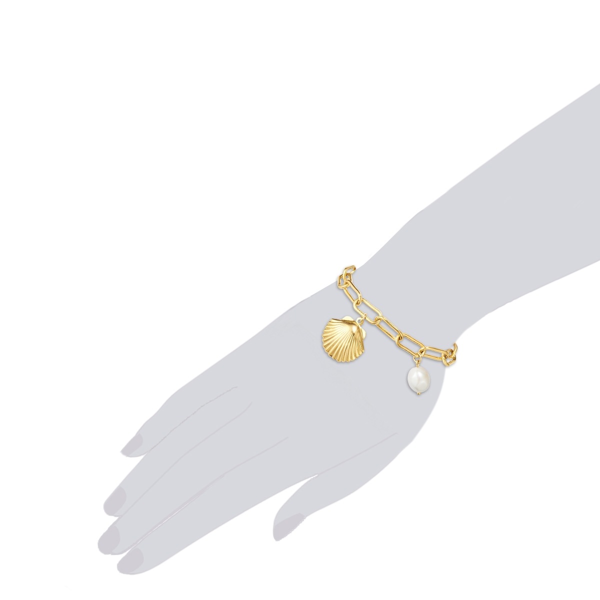 Perlen-Armband Muschel Metall-Legierung Muschelkernperle in Gelbgold