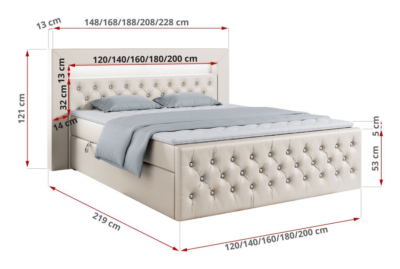 MKS MÖBEL Boxspringbett GOLD9, Doppelbett mit Multipocket-Matratze und Topper - Polsterbett