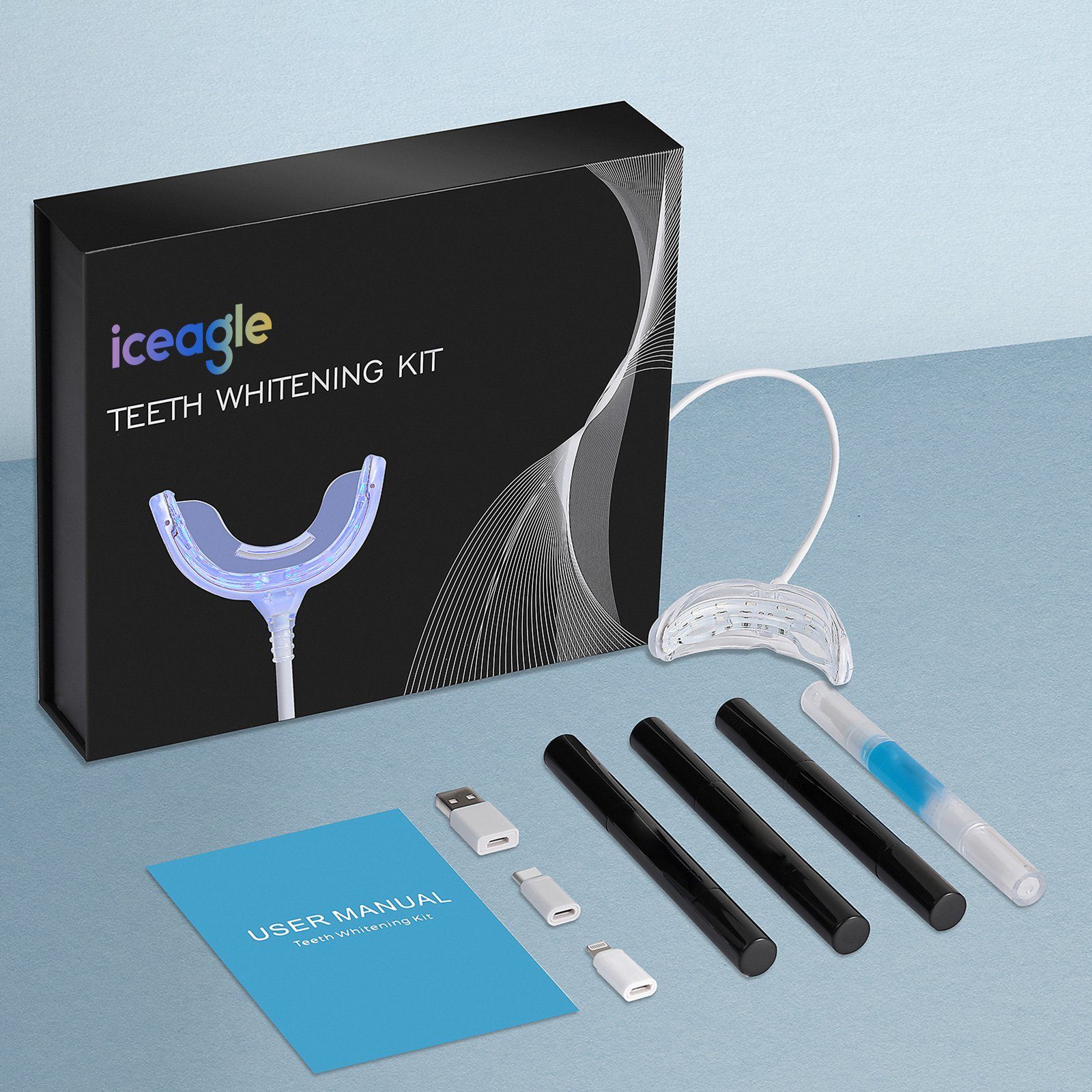 iceagle Zahnbleaching-Kit Zahnaufhellung Gel Teeth Whitening, 360° Auto Zahnbürste, U-förmig