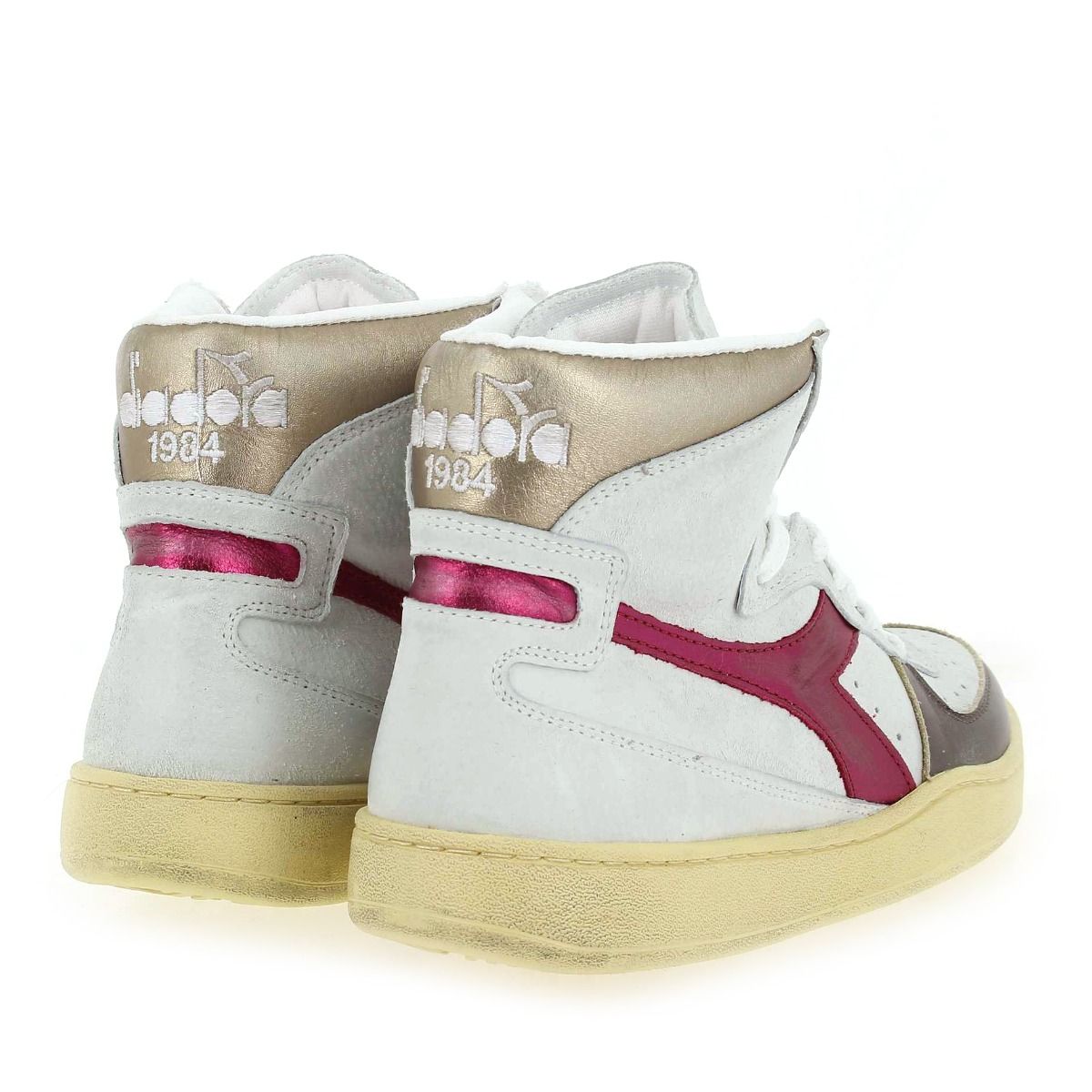 Diadora heritage  MI BASKET METAL OYSTER - Blanc cassé Fuchsia