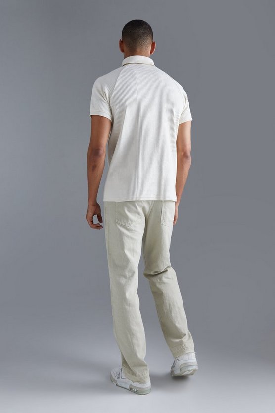 Geripptes Jersey-Poloshirt mit Tasche