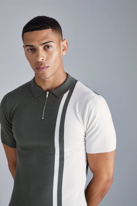 Kurzärmliges Muscle-Fit Colorblock Poloshirt