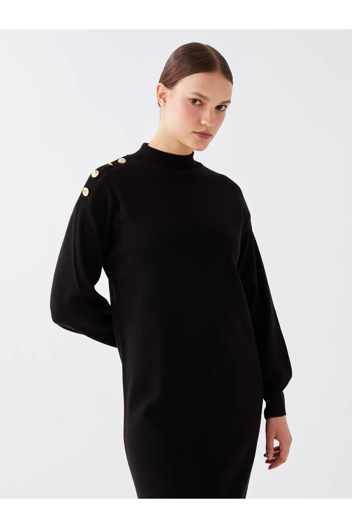 LC Waikiki  Gerades, langärmliges Damen-Strickkleid mit halbem Rollkragen