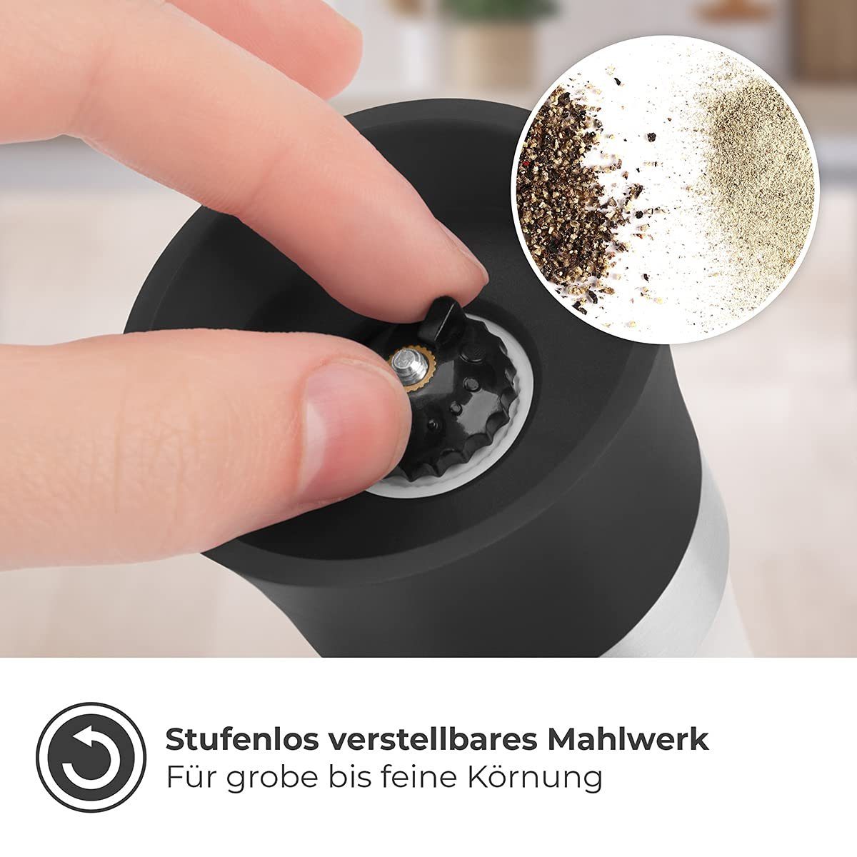 Thingles Gewürzmühle 2er Set Gewürzmühlen Keramikmahlwerk 19cm Schwarz, Schwarz 19 Cm